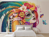郑州温莎壁画厂家欧式手绘炫彩美女背景墙壁画17460566