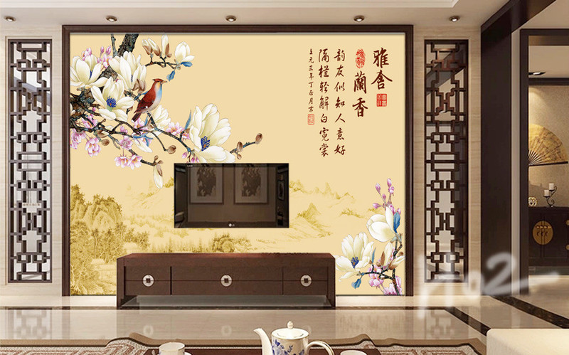 新中式玉兰壁画