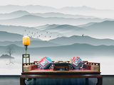 新中式抽象水墨山水背景墙卧室装饰壁画 16120152-1