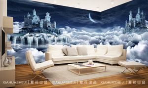天空之城梦幻3D酒吧KTV主题空间背景墙壁画