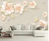 3D立体浮雕珠宝花现代简约欧式卧室沙发背景墙壁画