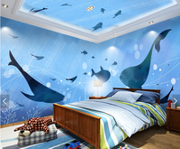 手绘卡通海底世界鲸鱼主题空间全屋背景墙
