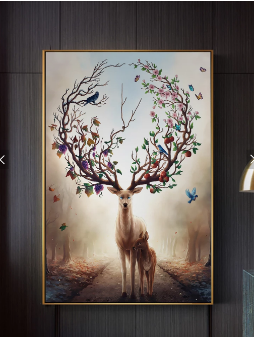 梦幻森林麋鹿玄关背景墙壁画