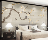 新中式手绘梅花卧室床头背景装饰画