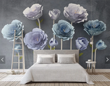 新款3d立体花朵现代简约床偷景墙壁画