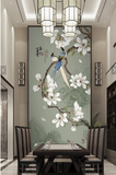 新中式水墨山水玉兰花鸟玄关背景墙装饰壁画