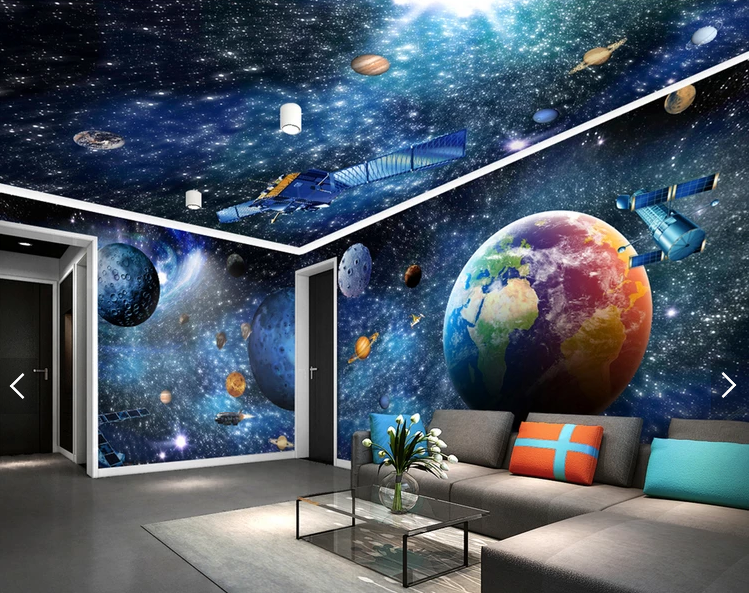 宇宙银河地球3D主题空间全屋背景墙壁画