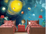 手绘太空宇宙儿童房卧室大型背景墙壁画